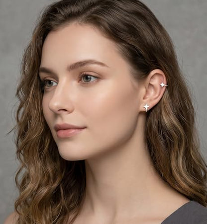 Reffeer Solid 925 Sterling Silver Star Cuff Earrings Cartilage Wraps for Women Teens Helix Earrings Star Clip On Earrings No Piercing - color: A-Silver