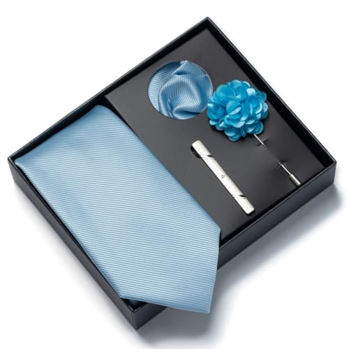 joy alice 30 Colors Solid Ties for Man Pure Color Men's Tie Set with Lapel Pin Pocket Square Tie Clip - color: Baby Blue
