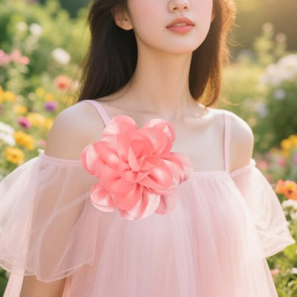 Large Rose Flower Brooches Chiffon Camellia Brooch Lapel Pins Hair Clips Hat Pins for Women Wedding Banquet Accessories Large Satin Flowers 5.5in - color: Pink 2