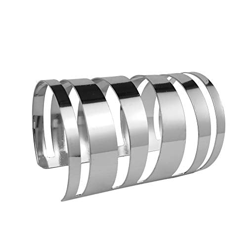 COLORFUL BLING Punk Alloy Hollow Geometric Smooth Polished Gold Hoop Open Cuff Wide Bracelet Bangle Wrist Jewelry for Women Lady - color: silver rectangle