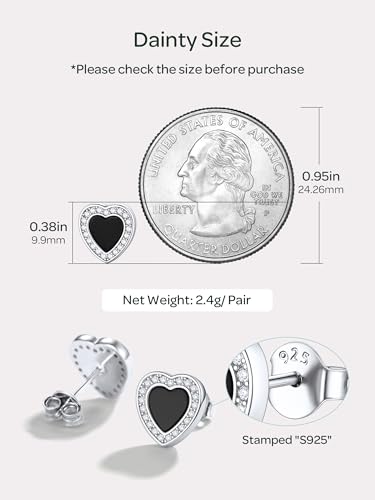 ChicSilver 925 Sterling Silver Viking Rune Natural Black Onyx Stud Earrings For Women Men - style: F: Heart Onyx-Black