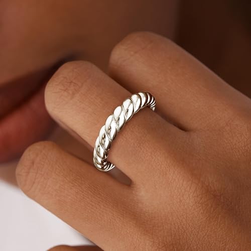 Non Tarnish Gold Chunky Rings for Women, 14K Gold Plated Statement Dome Rings Stacking Silver, Adjustable Mens Eternity Wedding Band Mixed Metal Jewelry Size 3-13 - color: Silver, size: 5, style: Chunky Twist Band