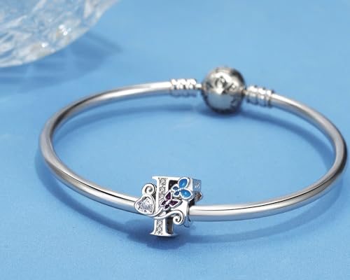 S925 Silver Butterfly Initial Letter Charms Fit for Pandora Charms Bracelets and Necklace Alphabet Bead Charms Jewelry Gifts for Women - color: F