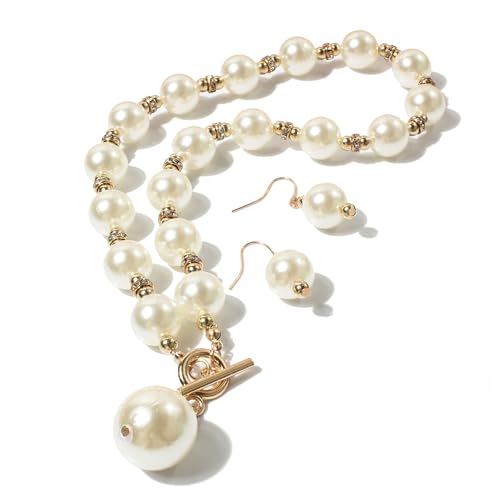Elegant Minimalist Faux Pearl Jewelry Set for Women - 3-Piece Classic Stud Earrings, Necklace & Bracelet, Timeless Beaded Set for Daily Wear & Special Occasions