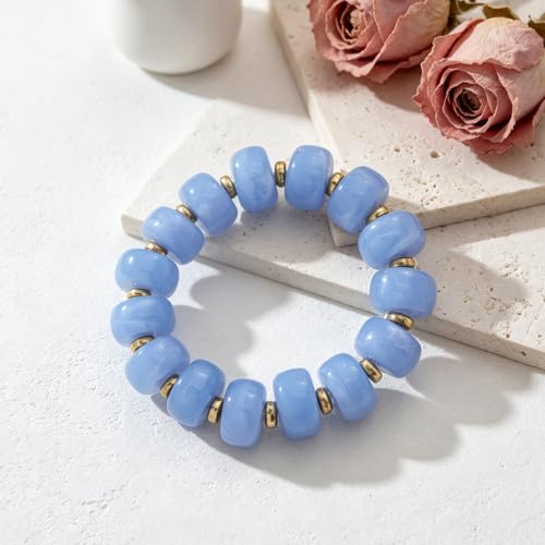 Chunky Beaded Bracelet for Women-Boho Bold Acrylic Resin Stretch Bracelets Trendy Summer Beach Elastic Bangle Vacation Jewelry Accessories - color: Style 1-Blue