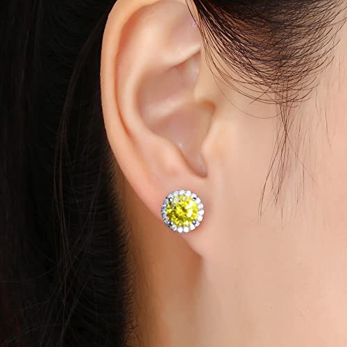YOMELA Round Cubic Zirconia Stud Earrings for Women | Everyday Dainty, Diamond-Like Brilliance, CZ Halo Birthstone Studs, Hypoallergenic & Lightweight, Elegant & Versatile - color: Yellow