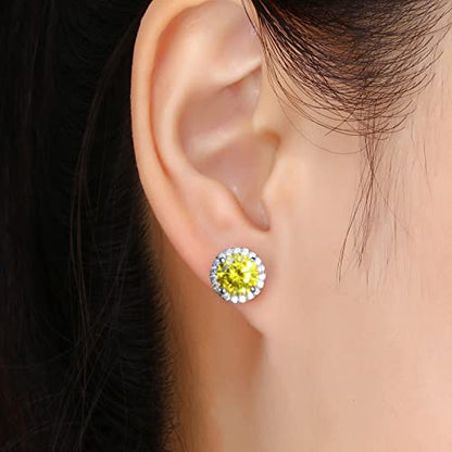 YOMELA Round Cubic Zirconia Stud Earrings for Women | Everyday Dainty, Diamond-Like Brilliance, CZ Halo Birthstone Studs, Hypoallergenic & Lightweight, Elegant & Versatile - color: Yellow