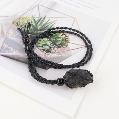 weryerker Natural Gemstone Pendant Necklace Healing Crystal Stone Pendant with Hand-Woven Rope Adjustable for Women Men - color: 1PC Black Tourmaline