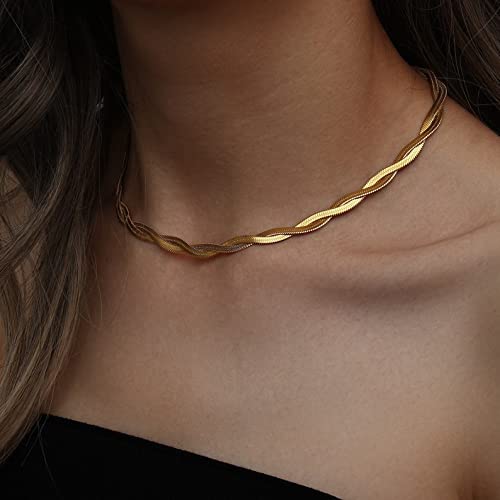 CHESKY 14K Gold/Silver Plated Snake Chain Necklace Herringbone Necklace | Gold Necklace for Women,layered Herringbone Necklace,1.5/3/5MM(W) 14"/16"(L) ,Mothers Day Gifts for Mom,Jewelry - color: gold, style: twisted