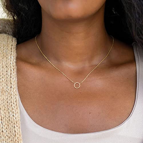 HANLI 14K Gold Plated Necklaces for Women - Dainty Butterfly, Star of David, Moon and Star, Sun, Lotus, Infinity, Hummingbird, Bee,Boots,Chill,Sunflower Pendant Designs - Elegant Jewelry for Women - color: Circle CZ