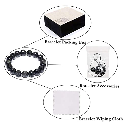 Black Obsidian Bracelet,Feng Shui Black Obsidian Wealth Bracelet for Women Men Couples Handmade Stretch Obsidian Bracelet Bangle with Carved Pixiu Tiger Eye Stone Attract Wealth Money and Good Luck - color: C,12mm,Obsidian