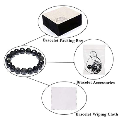 Black Obsidian Bracelet,Feng Shui Black Obsidian Wealth Bracelet for Women Men Couples Handmade Stretch Obsidian Bracelet Bangle with Carved Pixiu Tiger Eye Stone Attract Wealth Money and Good Luck - color: C,12mm,Obsidian