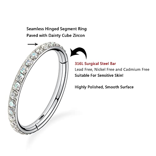 FUNLMO 20G 18G 16G 12G Nose Ring Hoop Conch Rook Daith Helix Tragus Piercing Jewelry 316L Surgical Steel Cartilage Earring Conch Hoop Earring Septum Jewelry Belly Lip Ring 5mm to 14mm - color: Silver-Clear ab CZ, 1pc