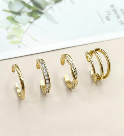 4Pcs 14K Gold Plated, White Gold Plated Toe Rings for Women | Silver Toe Rings, Hug CZ, Triple Twist, Simple Band, Open Toe Rings, Adjustable, Waterproof - color: Gold