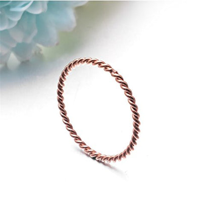 Women's Stainless Steel 1.1mm Rope Thin Wedding Ring Silver Rose Gold Plated Size 4 to 9 - color: 1.1mm, Rose-gold