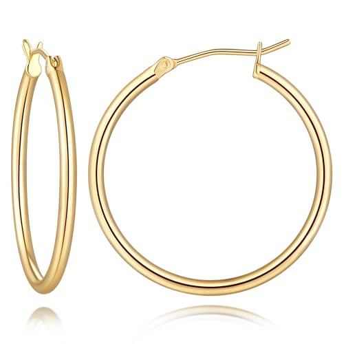 14K Gold Hoop Earrings for Women 14K Gold Earrings for Women | Gold Hoop Earrings for Women Classic Hypoallergenic Lightweight Hoop Earrings for Women 14/16/18/20/25/30/35/40/45/50/60/70mm - size: 30mm