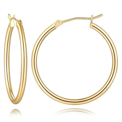 14K Gold Hoop Earrings for Women 14K Gold Earrings for Women | Gold Hoop Earrings for Women Classic Hypoallergenic Lightweight Hoop Earrings for Women 14/16/18/20/25/30/35/40/45/50/60/70mm - size: 30mm