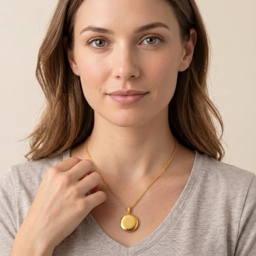 PHOCKSIN Personalized Locket Necklace for Women Photo Necklace with Customized Picture Birth Flower Birthstone Customizable Birthday Gifts - color: #16-Round Gold