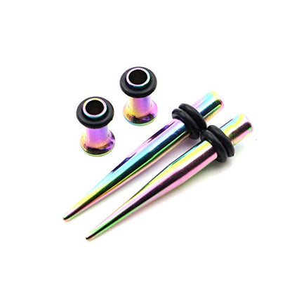 36 Pieces Ear Gauges Stretching Kit Taper Stainless Steel Single Flare Tunnel Plugs Eyelet 14G-00G and 36 pcs O-Ring Extra Set - style: Rainbow 36 pieces