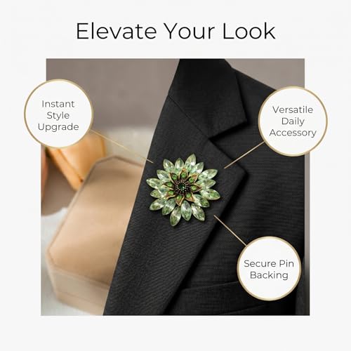 QCWN Large Flower Brooches and Pins for Women Vintage Rhinestone Sunflower Brooch Costume Jewelry Lapel Hat Pins for Wedding Dresses Bouquet Gifts - style: 1Pcs Olive Green