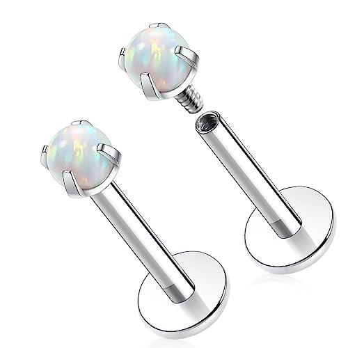 GAGABODY G23 Titanium 16G 6/8/10mm Clear CZ/Opal Internally Threaded Labret Monroe Lip Studs 6mm Helix Cartilage Tragus Earring Piercing - color: 16G-2Pcs - Length:10mm Opal:3mm