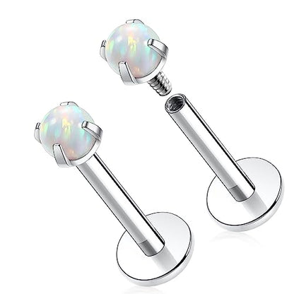 GAGABODY G23 Titanium 16G 6/8/10mm Clear CZ/Opal Internally Threaded Labret Monroe Lip Studs 6mm Helix Cartilage Tragus Earring Piercing - color: 16G-2Pcs - Length:10mm Opal:3mm