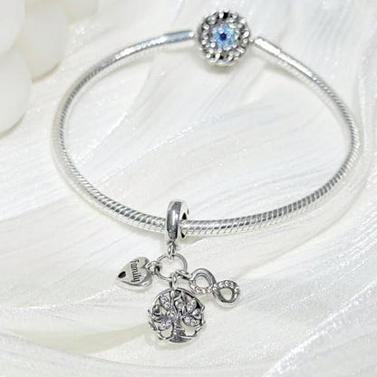 925 Sterling Silver Bead Charm for Pandora Bracelets and Necklaces,Pink Bow Cherry Butterfly Blue Ocean Pendant Bead Charms Jewelry Present Valentines Gifts for Wife/Girlfriend Women - style: Infinite Family Tree Charms
