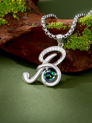 A to Z Initial Birthstone Pendant Necklaces Name Jewelry for Women | 18K White Gold Plated Personalized Alphabet Jewelry Anniversary Christmas Birthday Gifts for Wife Her Daughter Girlfriend - color: B Initial-06-Jun