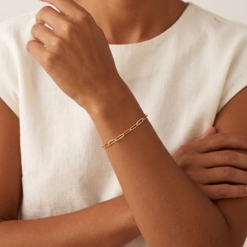 925 Sterling Silver Bracelet for Women，5MM Paperclip Chain Bracelet Sterling Silver Chain Bracelets Dainty Smooth Jewelry Gifts for Girlfriend Mother Wife 6/6.5/7/7.5/8 Inch - color: Gold
