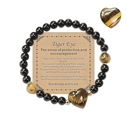 Heart Crystal Bracelet,Natural Gemstone Healing Bead Bracelet | Handmade Jewelry Gifts for Women Men,Graduation Gift for Her - color: Tigers Eye Bracelet
