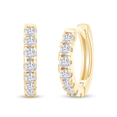 Dainty Cartilage Huggie Hoop Earrings Women in 18K Gold Plated | Round Moissanite in 18K Gold Plated Jewelry for Her - color: Yellow Gold, size: 13 MM