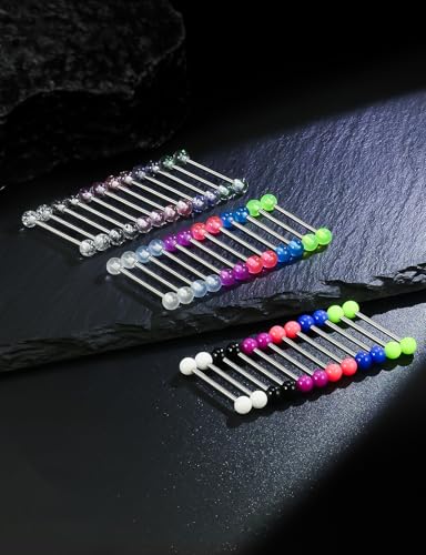 14G 16G Glow in Dark Nipple Tongue Rings Piercing Jewelry Stainless Surgical Steel Straight Barbells Tongue Nipple Rings Piercing Jewelry For Women Men 12MM 14MM 16MM 19MM 22MM Bar Length - size: 14G-19MM Bar