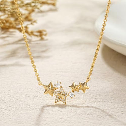 WEARON Gold Necklace for Women Gold Star Necklace 14K Gold Plated CZ Necklace Dainty Choker Charm Necklaces Hypoallergenic Trendy Jewelry for Women Gift - color: Stars