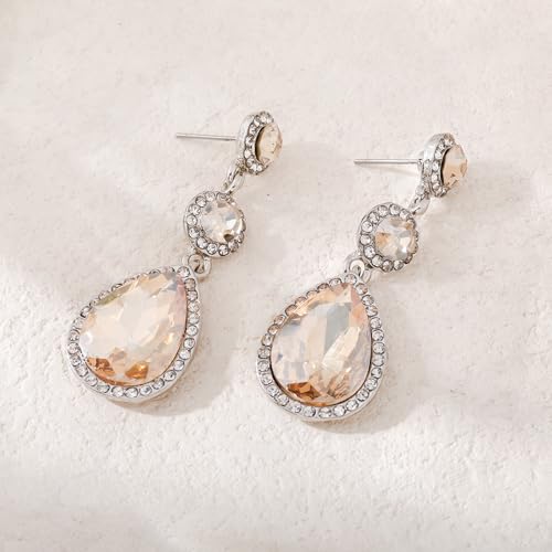 YINLI Elegant Wedding Bridal Crystal Tear Drop Dangle Earrings for Women - color: Champagne,Silver