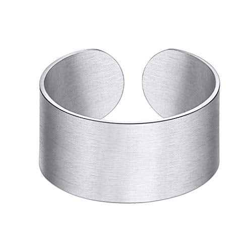 Stainless Steel Open Band Ring for Men Women 18K Gold/Black Plated Brush/Smooth Surface Rings Set Minimalist Jewelry(with Gift Box) - color: 02-Steel 10mm Brush Surface