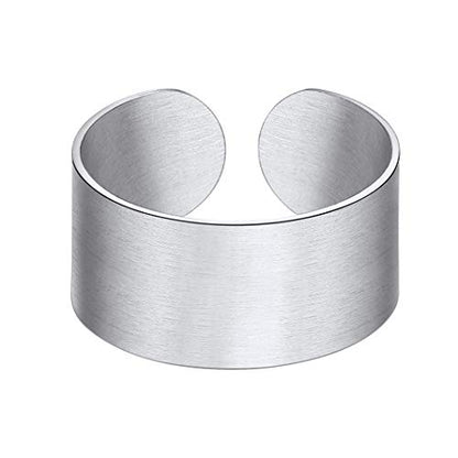 Stainless Steel Open Band Ring for Men Women 18K Gold/Black Plated Brush/Smooth Surface Rings Set Minimalist Jewelry(with Gift Box) - color: 02-Steel 10mm Brush Surface