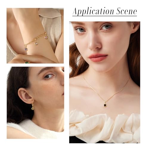 Beadthoven 9Pcs Gold Plated Cubic Zirconia Charms Round Crystal Dangle Bead Charms Long-Lasting Plated Brass Rhinestone Birthstone Pendants for Jewelry Making Necklace Earrings Bracelet DIY Craft - color: Round Mix