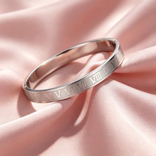4/6/8mm Numeral Bangle Stainless Steel Engraved Unisex Bracelet Inspirational Gifts for Her - color: Silver, size: 8mm