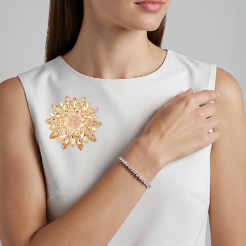 Xinjoduz Rhinestone Flower Brooch Pin, 2.55" Fashion Large Crystal Flower Brooches for Women Floral Lapel Pins for Wedding Party Birthday Dance Banquet Dress Hat Suit Bag Accessories Jewelry