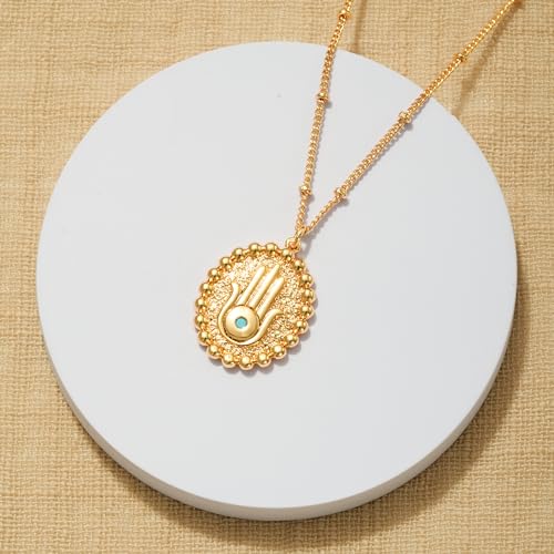 Fettero Pendant Necklace Gold Choker Layered Coin Open Karma Circle Full New Crescent Moon 14K Gold Plated Simple Dainty Necklaces for Women Jewelry Gift - style: Peace