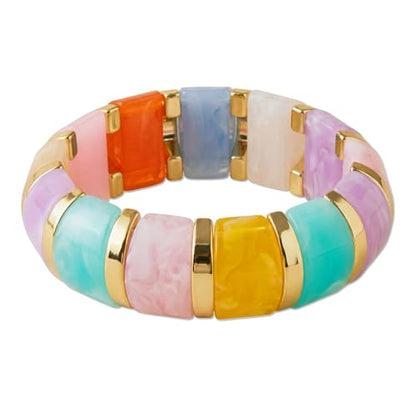 YBMYCM Acrylic Chunky Bangles Bracelets for Women Resin Gold-plated Stackable Stretch Bracelet Wide Wristbands Gift Jewelry - color: Colorful