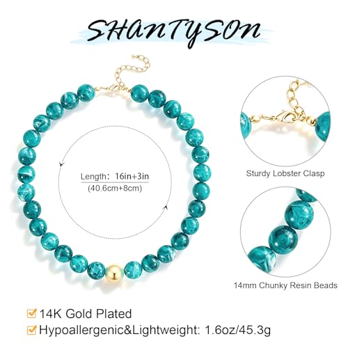Colorful Chunky Beaded Necklaces for Women Multicolor Large Round Resin Beads Collar Necklace Boho Trendy Statement Chokers Y2K Summer Beach Jewelry - color: Lake Green