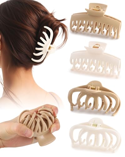 4 Pack Silicone Flexible Hair Claw Clips - Nonslip Large Bendable Soft Claw Clip for Women, Silicone Hair Clips Hair Accessories - color: Beige+Khaki