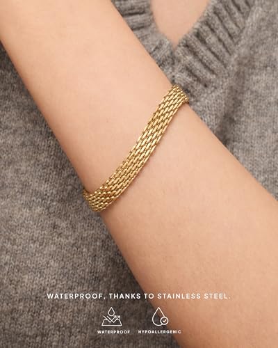 PAVOI 14K Gold Plated Chunky Chain Adjustable Bracelet for Women | Stainless Steel Lightweight Trendy Chain Bracelet - color: Yellow Gold, size: 7 Inches