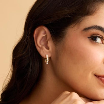 Robaice Chunky Huggie Earring for Women，14K Gold Plated Hoop Earrings | Gold Huggie 925 Sterling Silver Post Earrings, Statement Trendy Hoop Earring，Fashion Lightweight Jewelry Gifts for Women - color: Gold-B