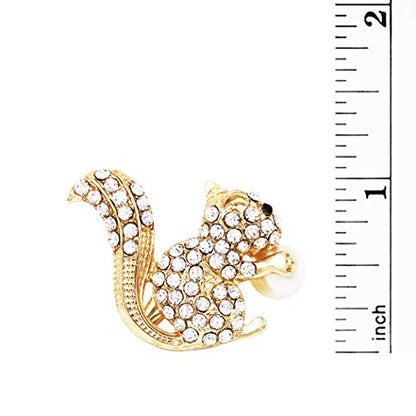 Rosemarie & Jubalee Women's Sparkling Crystal Pave Rhinestone Squirrel With Faux Pearl Nut Statement Brooch Lapel Pin, 1" - color: Gold Tone