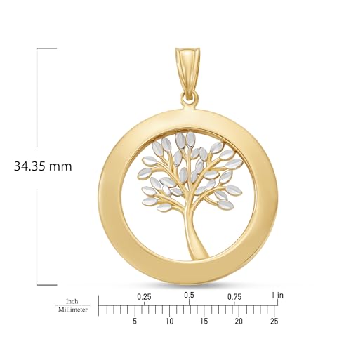 Amanda Rose Collection 14K Two-Tone Solid Gold Tree of Life Pendant