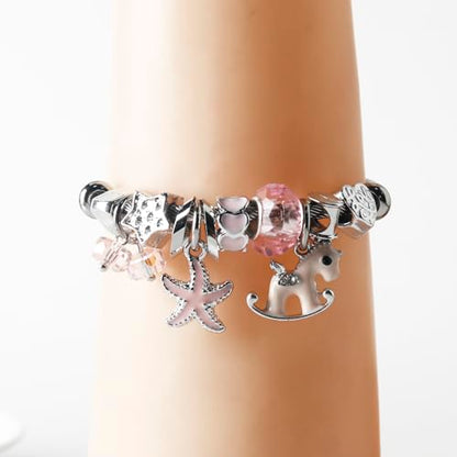 DS Charm Bracelets for girls,exquisite cute cartoon friendship bracelets Silver Stainless Steel Bangle with birthday Gift box, Adjustable girls jewelry Suitable for holiday gifts - style: Silver-Pink Pony