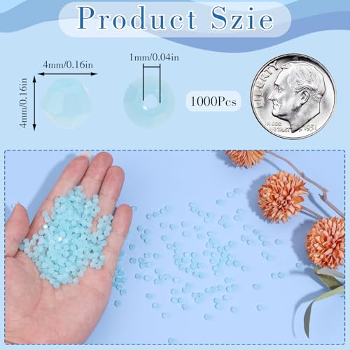1000Pcs 4mm Faceted Crystal Glass Bicone Beads Loose Bead for DIY Bracelet Necklace Earring Keychain Jewelry Making,Lake Blue Jade - color: Lake Blue Jade
