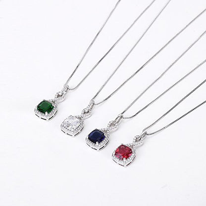AMYJANE Crystal Jewelry Set for Women - Sterling Silver Square Cubic Zirconia CZ Bridal Pendant Necklace Earrings Set for Wedding Bride Bridesmaids Birthstone Fashion Jewelry Set - color: Emerald